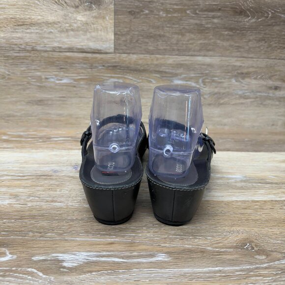ECCO Women's Thong Sandals Black Leather Buckle Wedge Heels Eu 40 - Picture 3 of 6